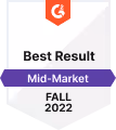 Kicksta G2 Best Results badge, Mid-Market, Fall 2022